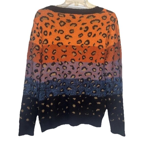 Davi & Dani Color Block Ombré Animal Print V Neck Sweater Sz M Art To Wear - Picture 4 of 9